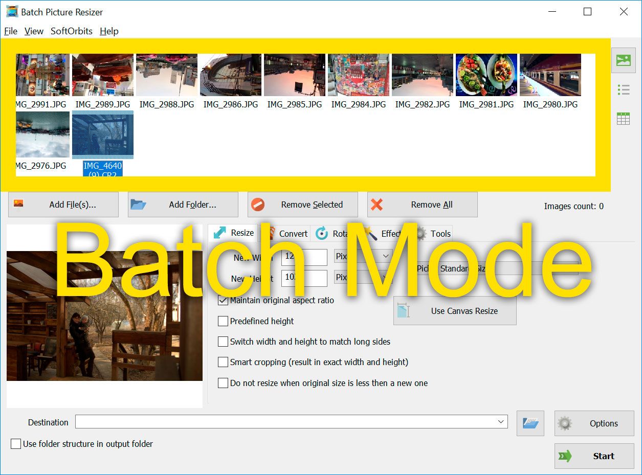 Batch-modus. Konverter flere CR2-bilder til JPG..