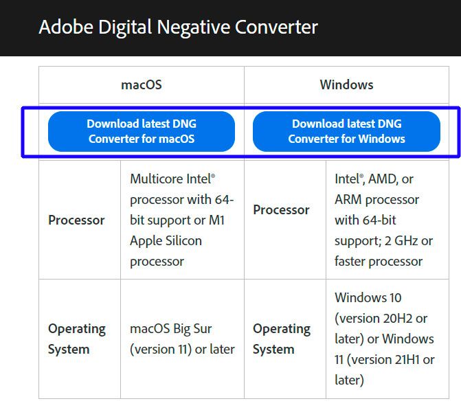 Last ned Adobe DNG Converter..