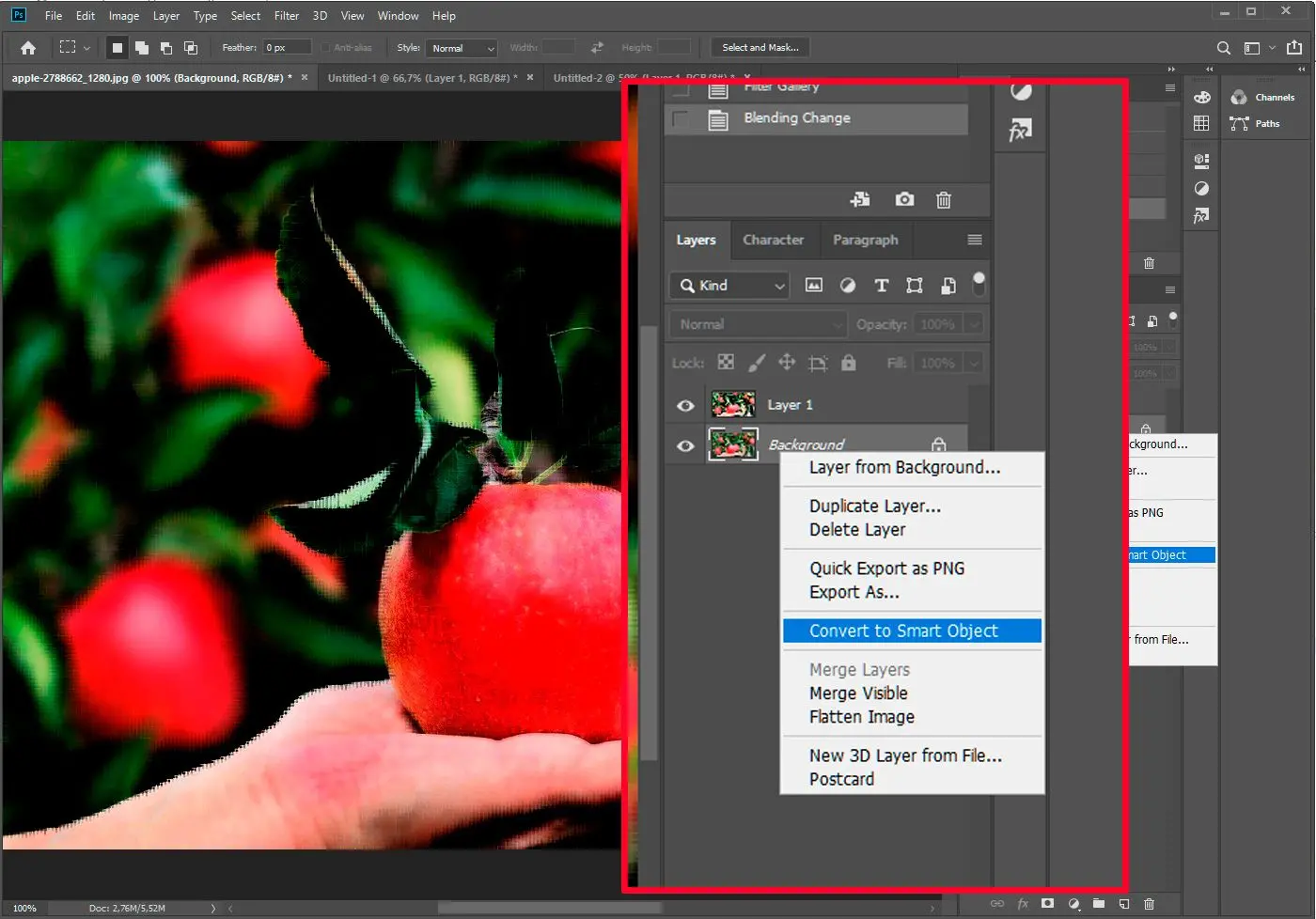 Photoshop konverter til Smart Object..