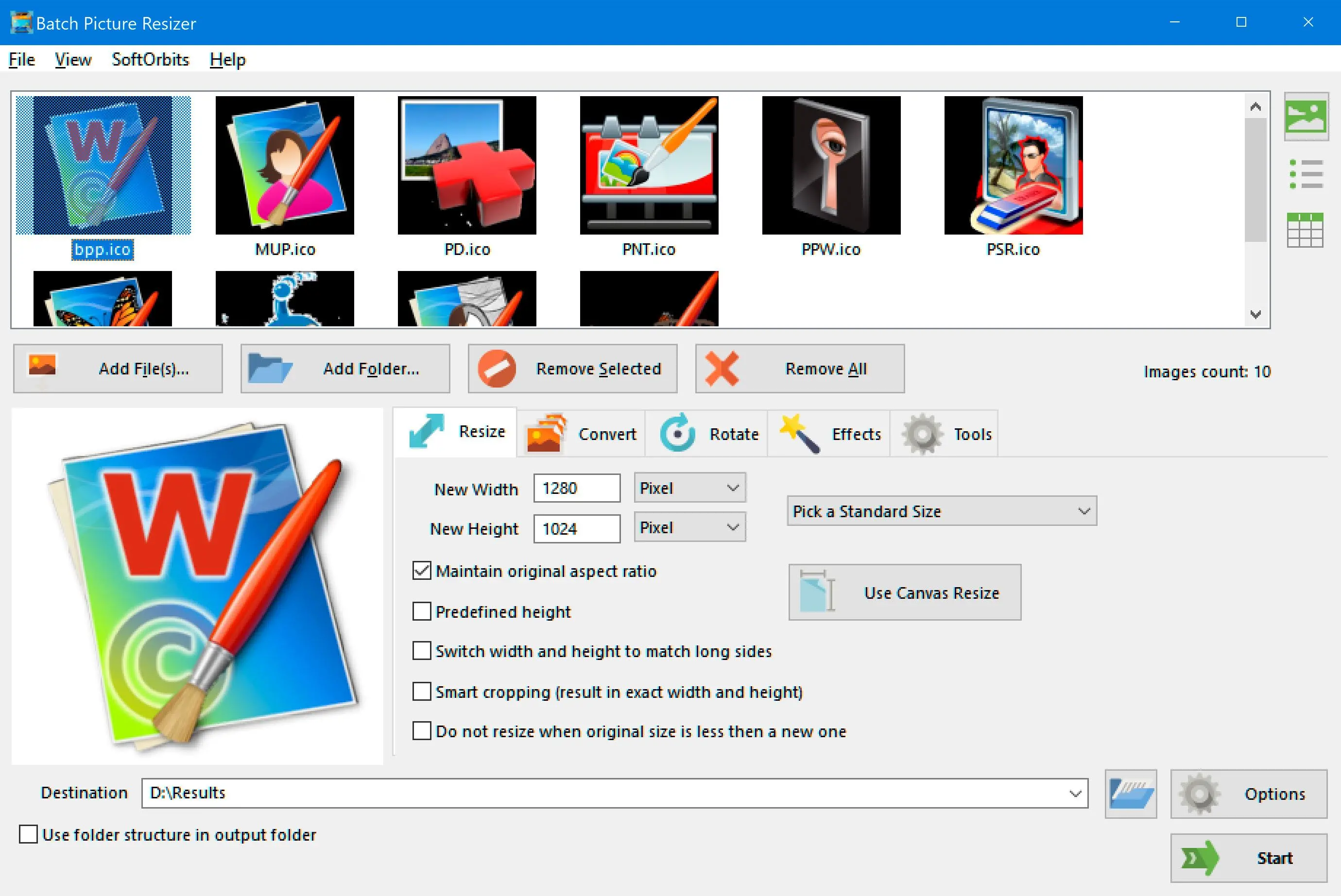 Batch Picture Resizer Skjermbilde.