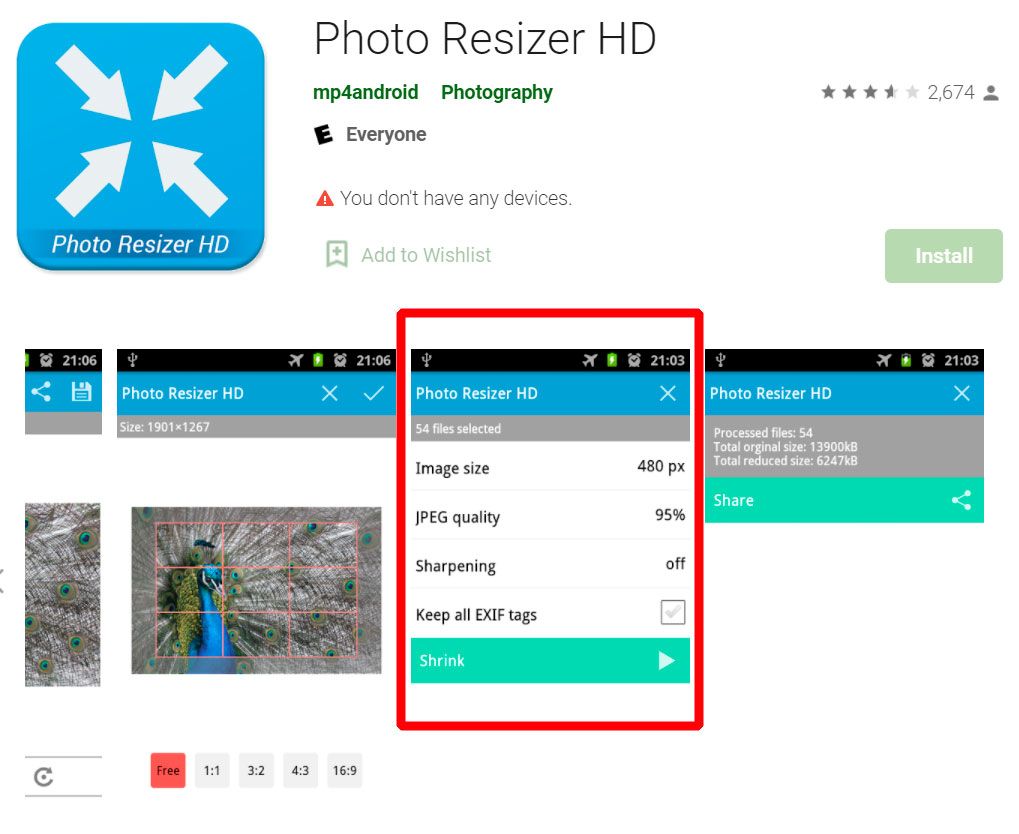Bilde Resizer i KB HD Android app..