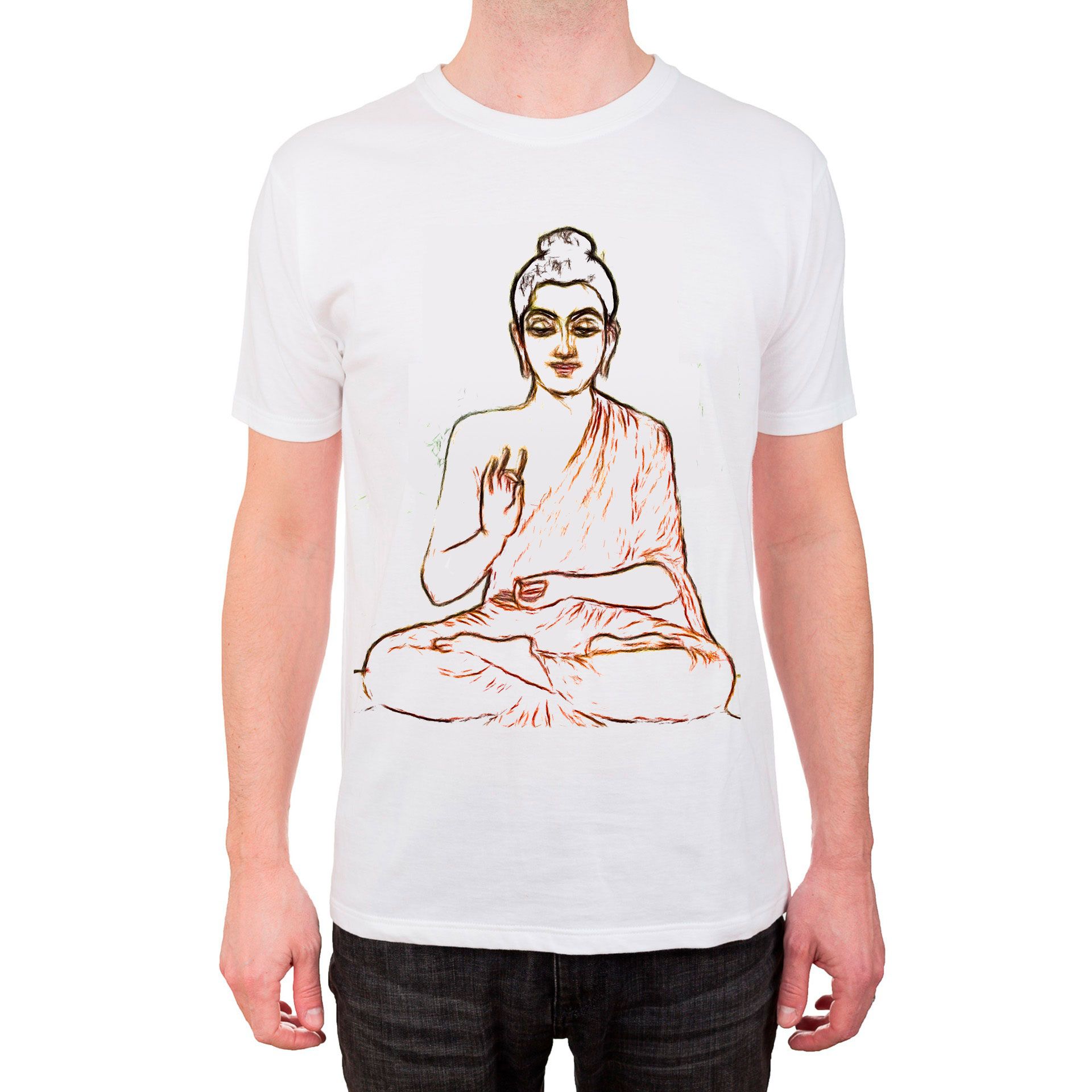 T-skjorte med strektegningsskisse av Buddha..