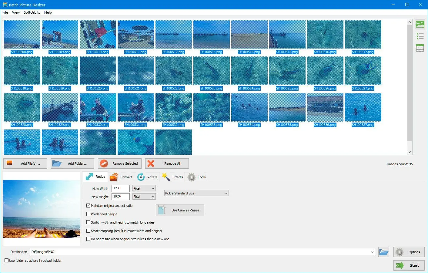 Batch Picture Resizer Skjermbilde.