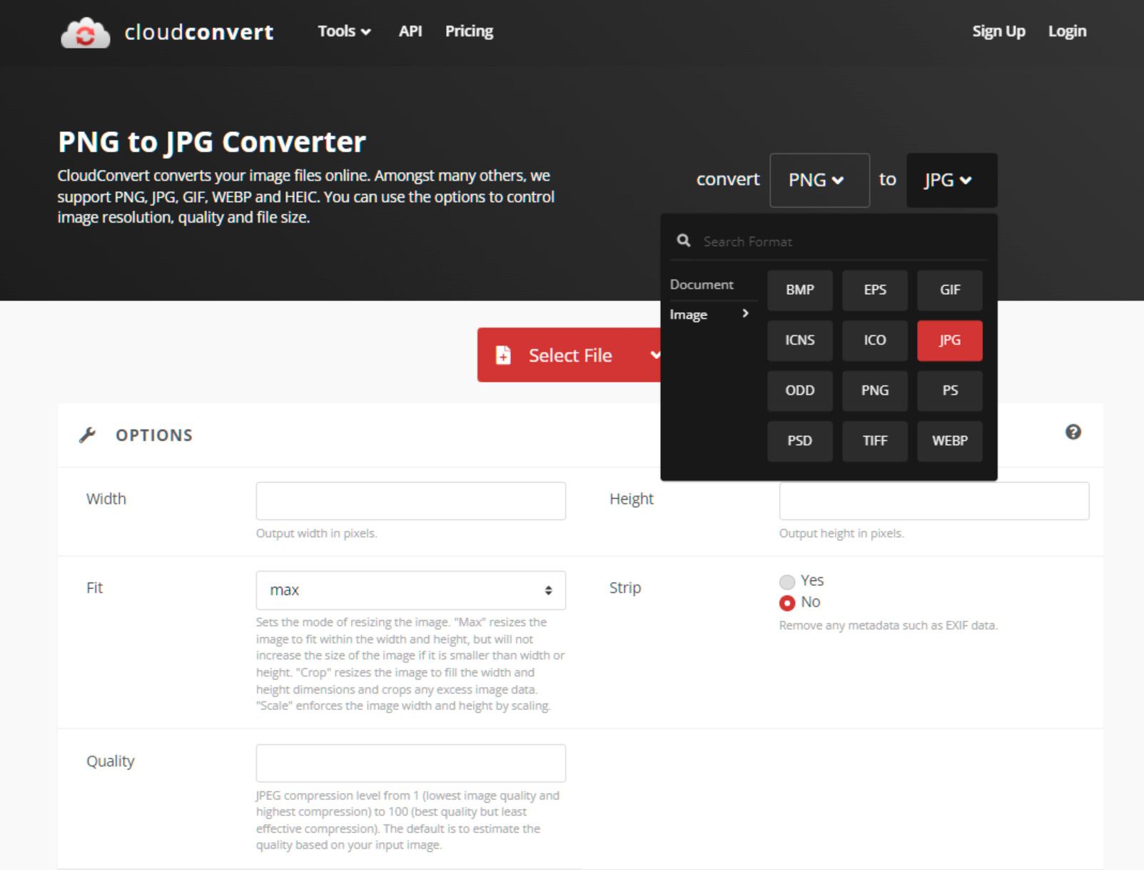Konverter PNG til JPG på nettet..