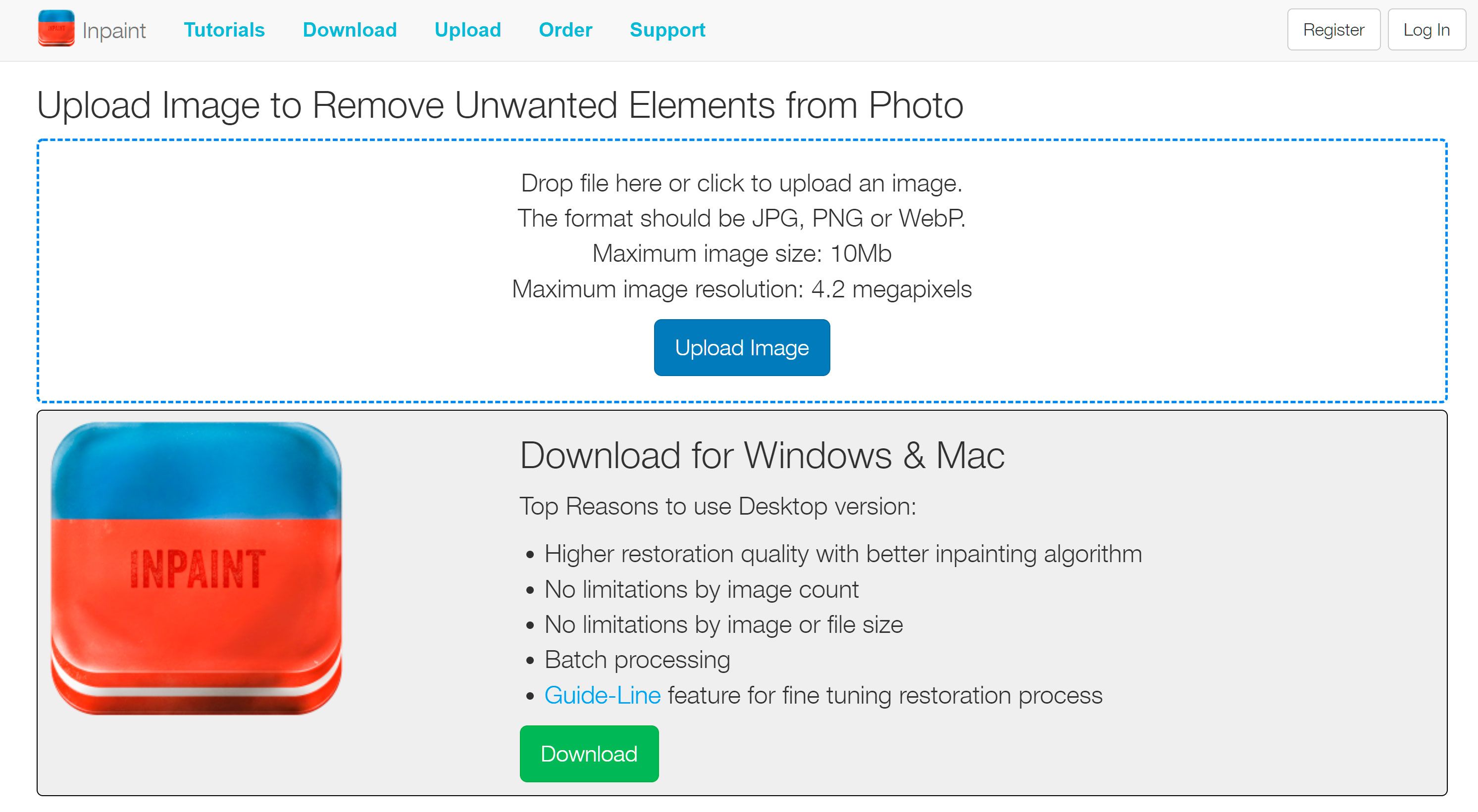 Nettbaserte fjernere for å slette Depositphotos Watermark ved hjelp av Inpaint..