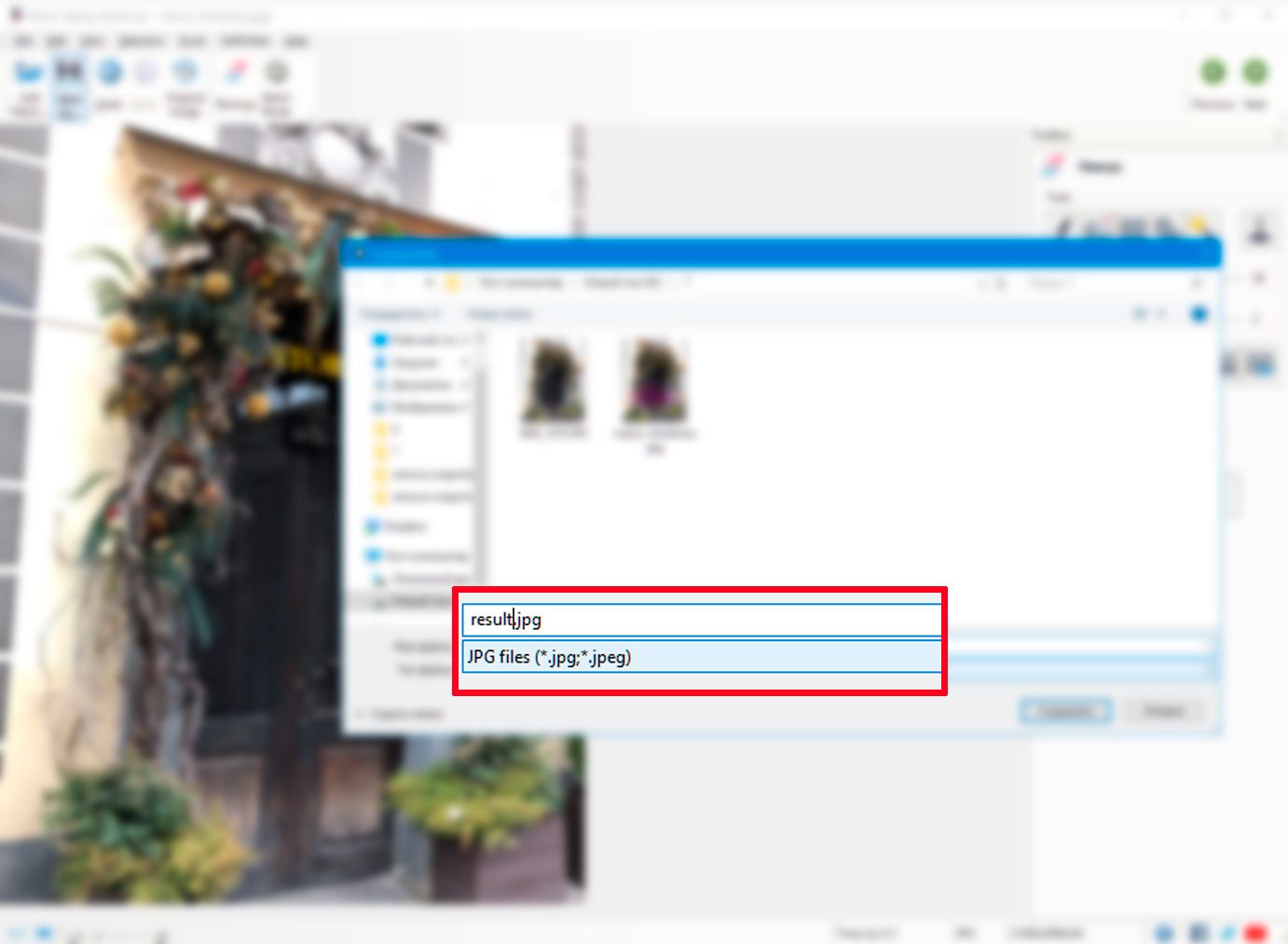 Velg en destinasjonsmappe for å lagre resultatet i Photo Stamp Remover-programmet..