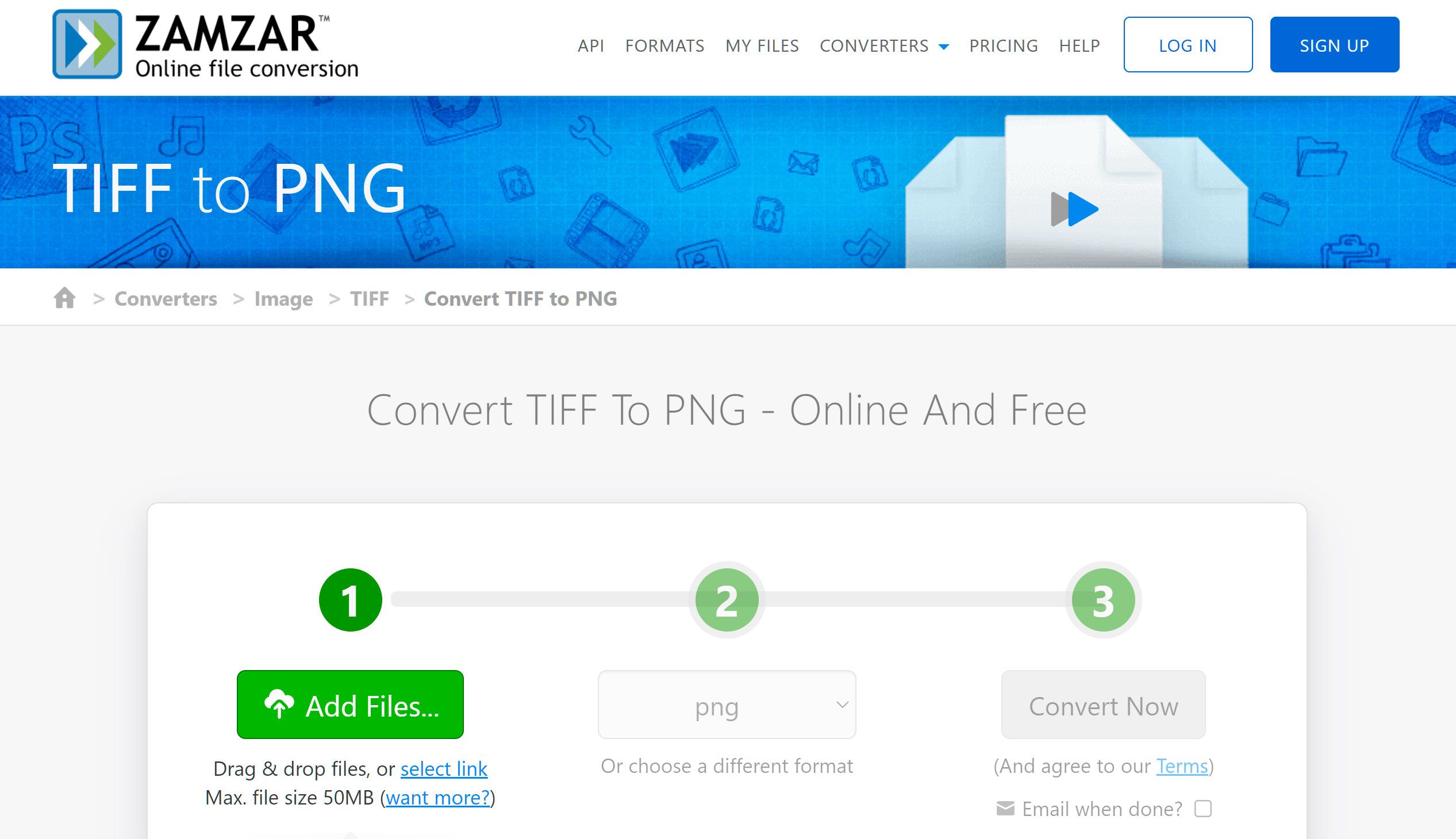 Åpne Online Converter TIFF til PNG..
