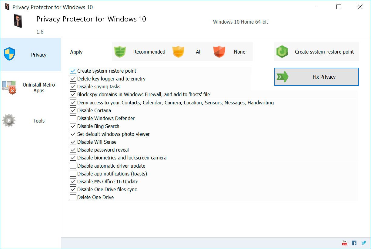 Privacy Protector for Windows 11 Skjermbilde.